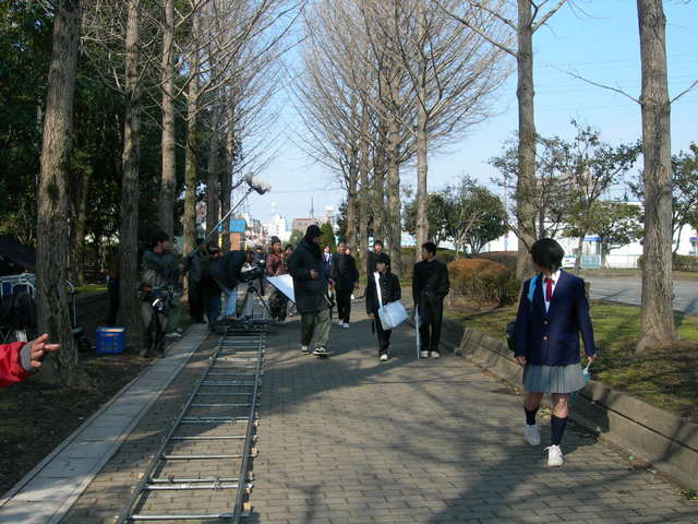 歩道を利用しての撮影風景